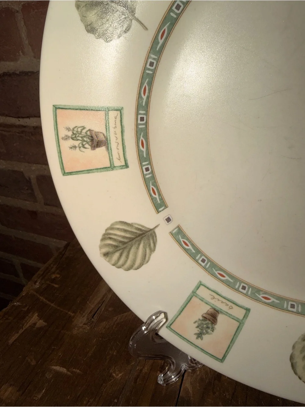 Pfaltzgraff Cream Dinner & Salad Plate Set Green Botanical Accents Set of 2 Vtg